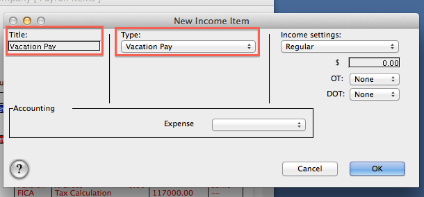 FAQ: How do I set up Vacation/Sick/Personal/Holiday Pay Income Item?