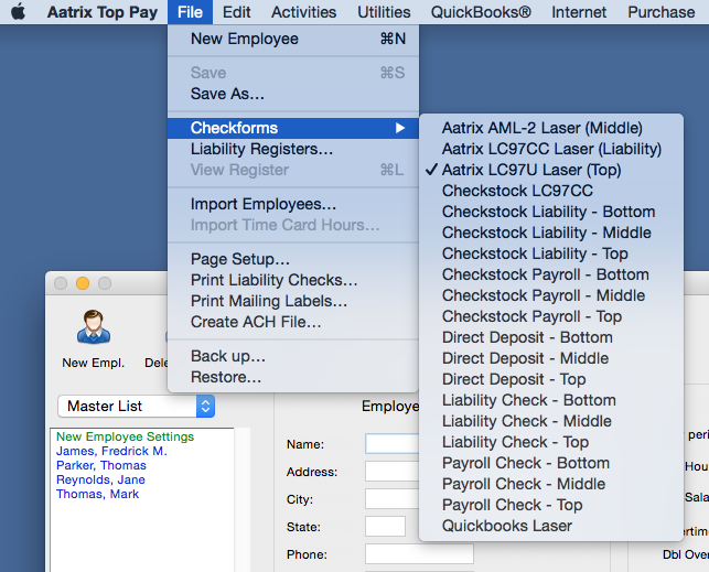 Learn how you can select checkforms from your Aatrix Payroll program.