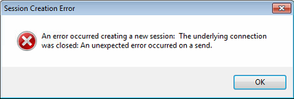 Session creation error message box.
