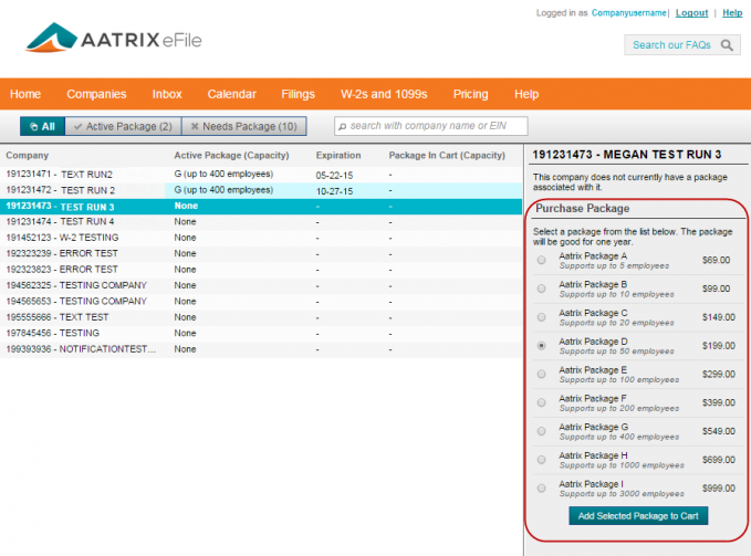 Purchasing an eFile Package