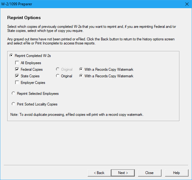 Select the copies to Reprint Records Copy
