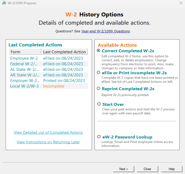 Learn how to reprint W-2/1099 copies.