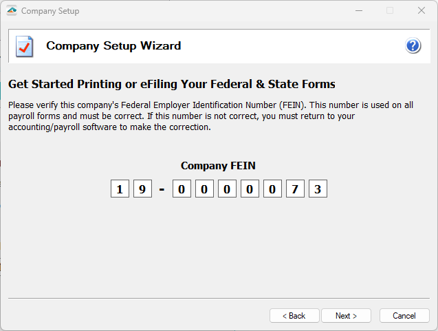 Aatrix ACA Preparer Setup - The Federal Employer Identification Number (FEIN) will be on the second screen to display.  This number is unable to be edited.  If you FEIN is displaying incorrectly, please contact your accounting/payroll software.