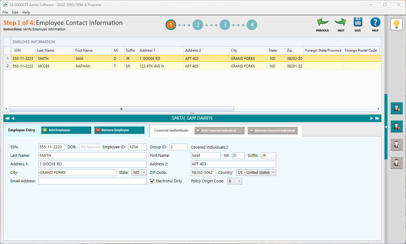 Aatrix ACA Preparer - Step 1