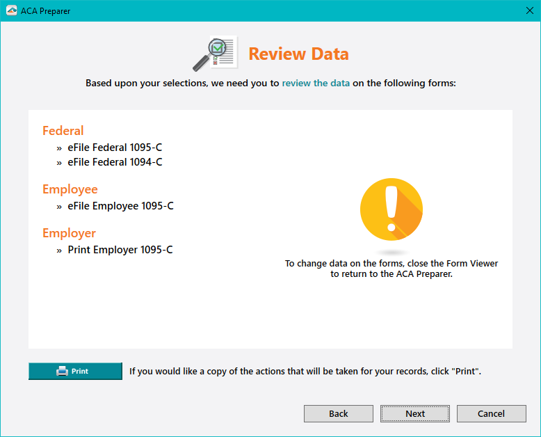 Aatrix ACA Preparer - Review Data