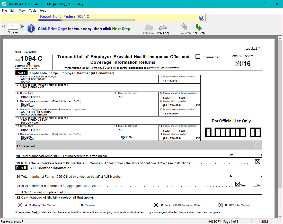 Aatrix ACA Preparer - Form Viewer