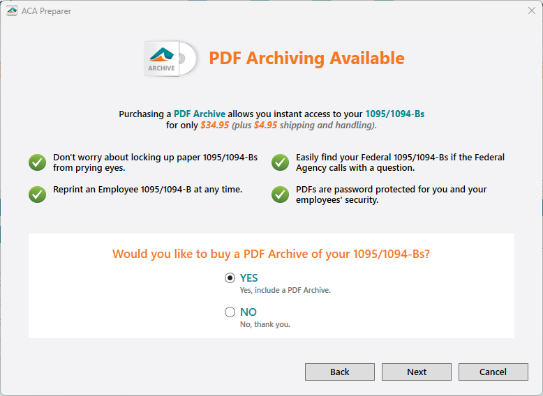 Aatrix ACA Preparer - CD Archiving