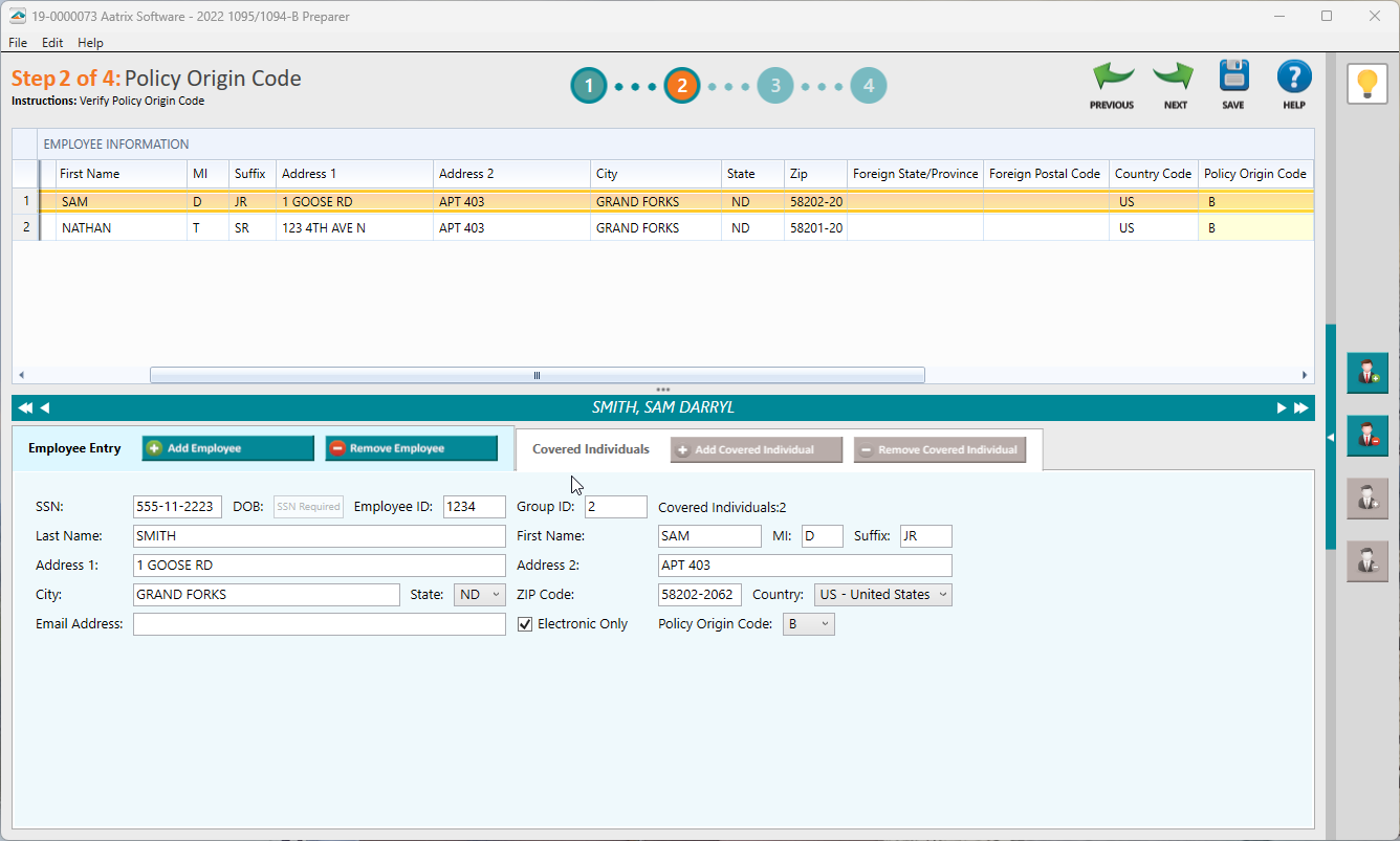 Aatrix ACA Preparer - Step 2