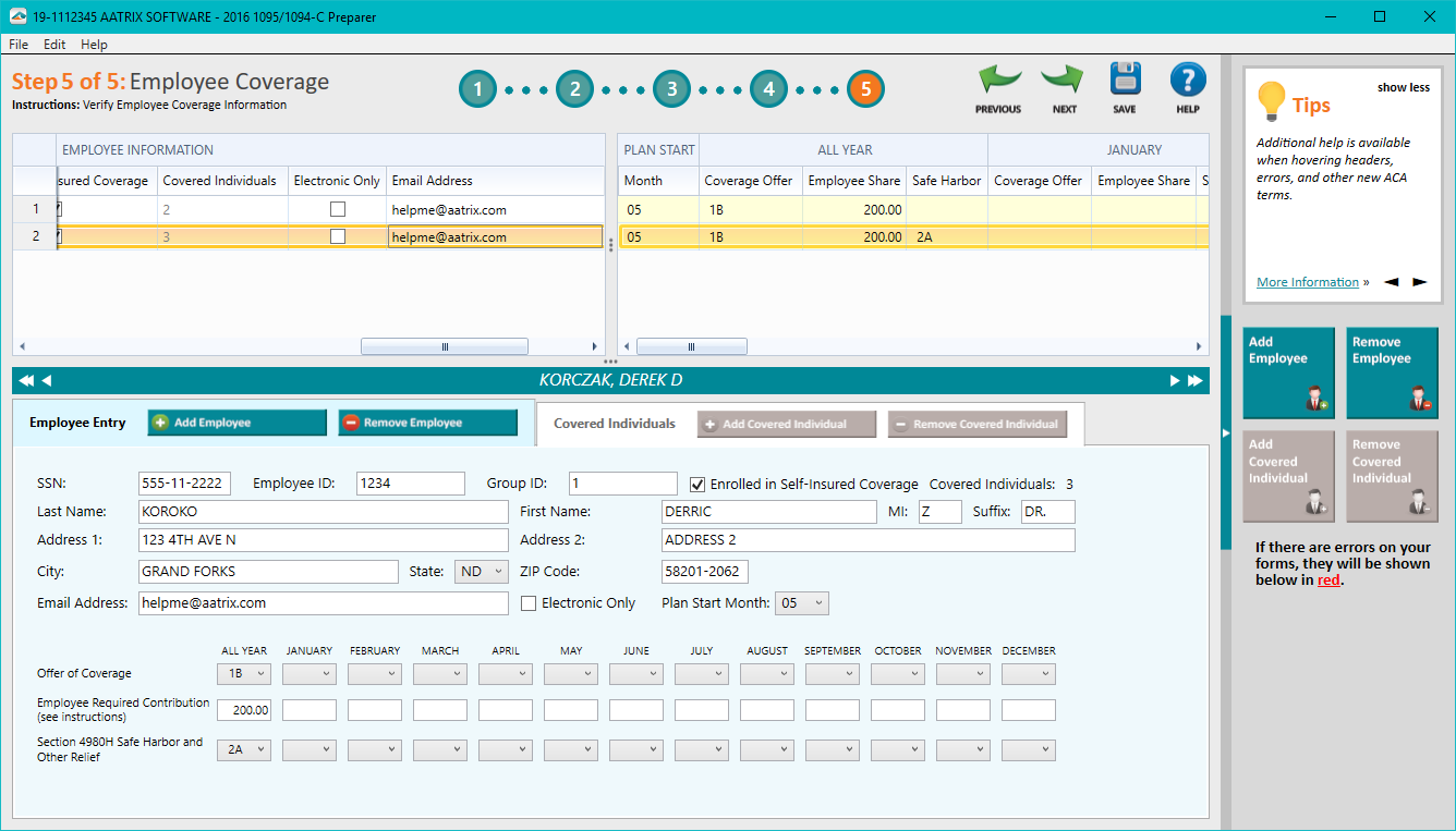 Aatrix ACA Preparer - Step 5