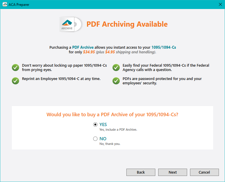 Aatrix ACA Preparer - CD Archiving