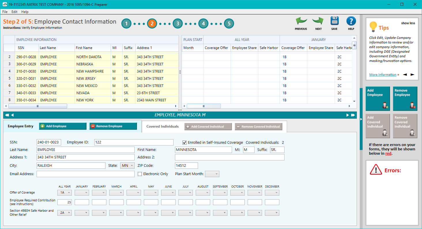 Aatrix ACA Preparer - Step 2